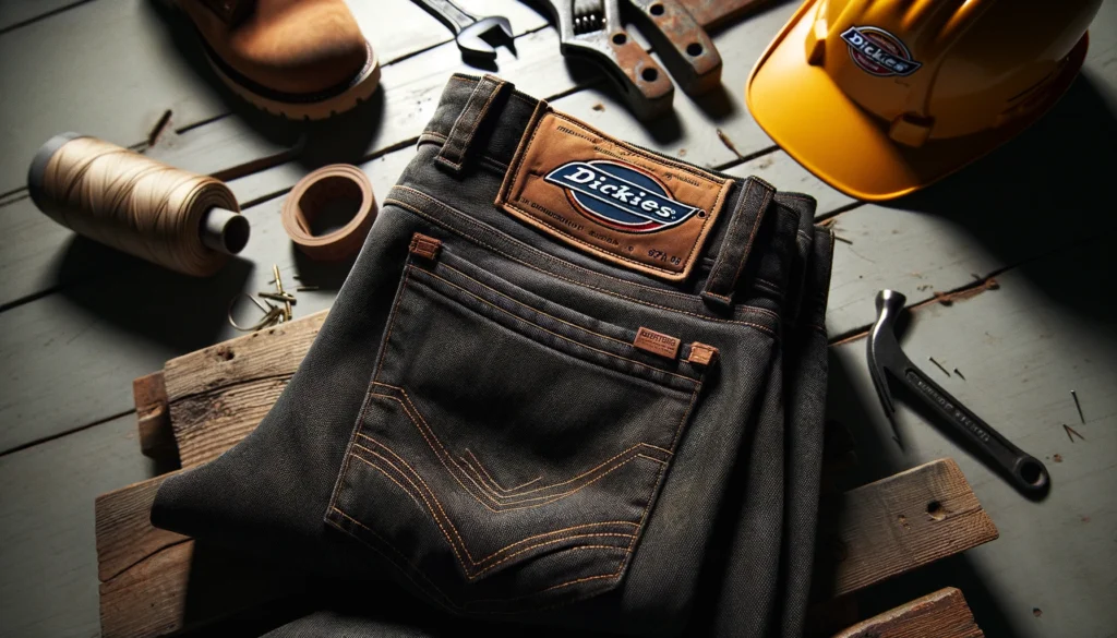 A close-up image of the iconic Dickies 874 work pants, highlighting the sturdy fabric texture, distinct stitching, and the classic fit. The pants are laid out or worn in a way that emphasizes their durability and timeless design, suitable for both work and casual wear. The setting should convey a sense of reliability and versatility, resonating with the essence of a workwear staple that has seamlessly integrated into everyday fashion. The overall tone should be inviting and speak to the high-quality craftsmanship of the garment, capturing the essence of why these pants have become a beloved classic.
