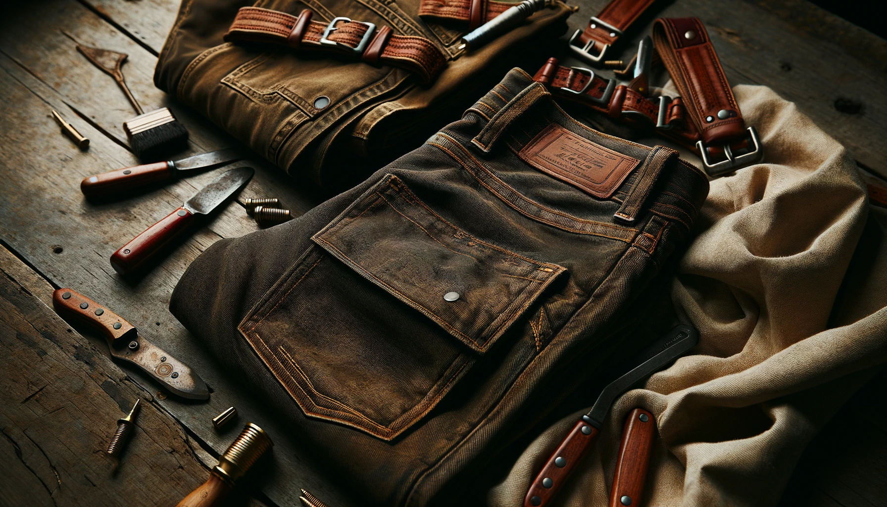 A close-up image of the iconic Dickies 874 work pants, highlighting the sturdy fabric texture, distinct stitching, and the classic fit. The pants are laid out or worn in a way that emphasizes their durability and timeless design, suitable for both work and casual wear. The setting should convey a sense of reliability and versatility, resonating with the essence of a workwear staple that has seamlessly integrated into everyday fashion. The overall tone should be inviting and speak to the high-quality craftsmanship of the garment, capturing the essence of why these pants have become a beloved classic.